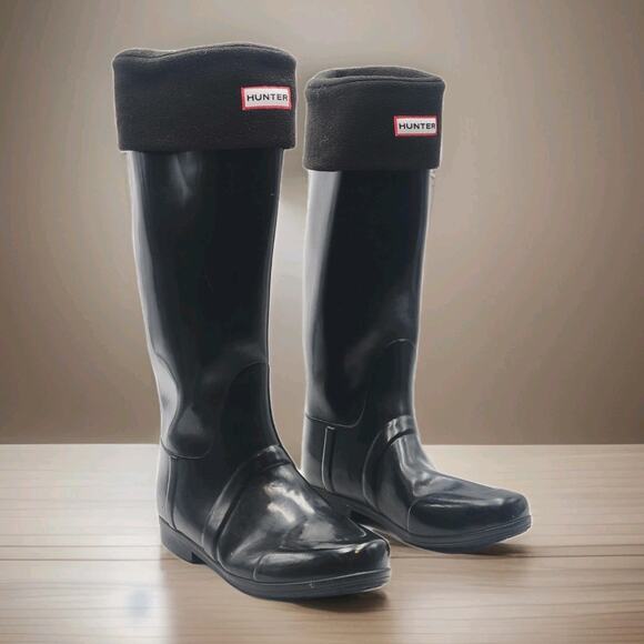 Women's Hunter Glossy Original Black Rain Boots Sz 7 - Picture 1 of 11